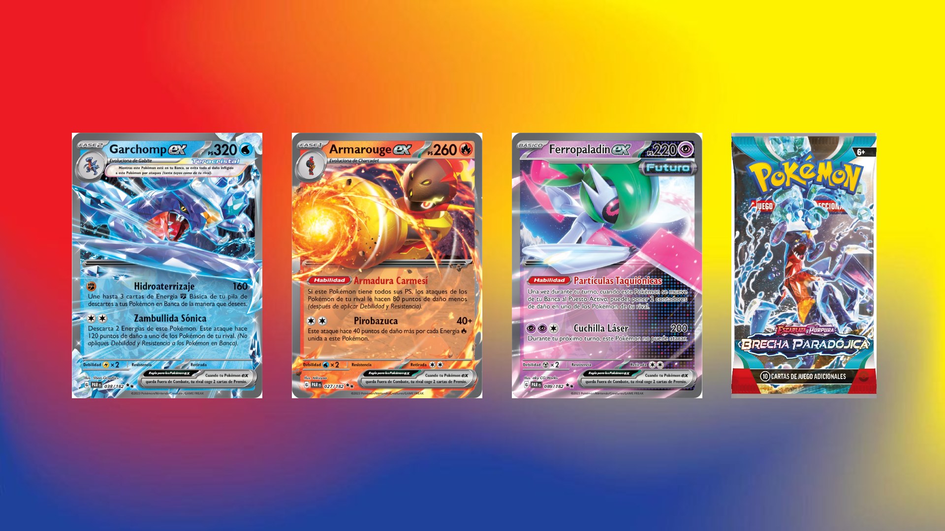 Juego de Cartas Coleccionables Pokémon, titulada Escarlata y Púrpura-Brecha Paradójica.